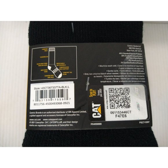 Caterpillar Mens Size 8-12 Heavyweight Boot Socks 2 Pack Black Shoe Wool Blend - Picture 3 of 3